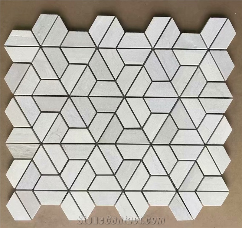 White Wooden Marble Fan Shaped Fish Scale Mosaic