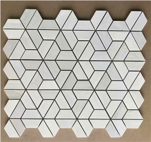 White Wooden Marble Fan Shaped Fish Scale Mosaic