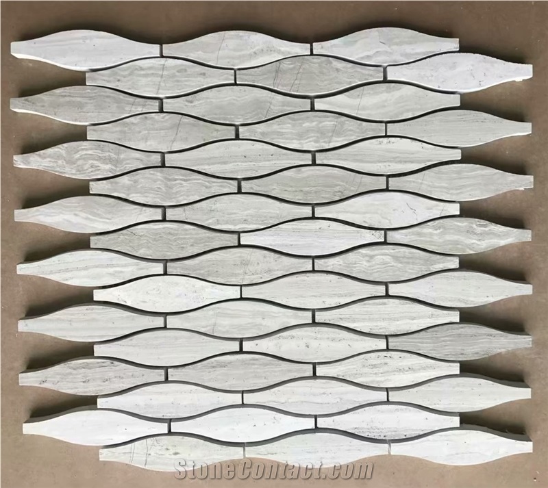 White Wooden Marble Fan Shaped Fish Scale Mosaic