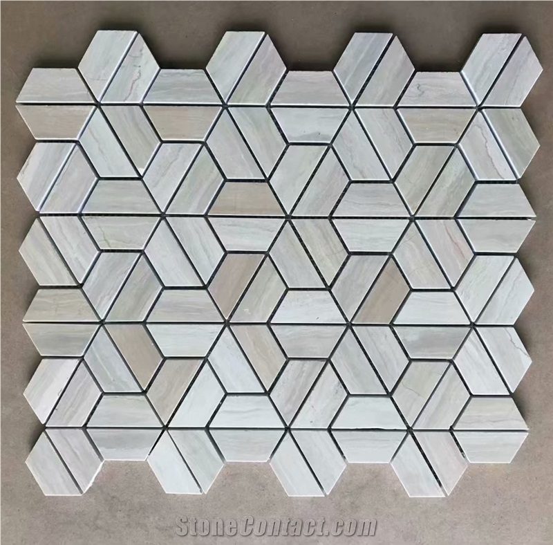 White Wooden Marble Fan Shaped Fish Scale Mosaic