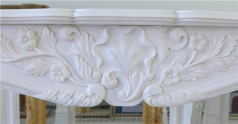 French Style White Marble Fireplace Mantel