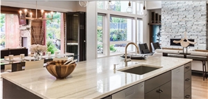 White Macaubas Quartzite Kitchen Island Top