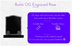 Rustic Og Eng. Rose Black Granite Gravestone