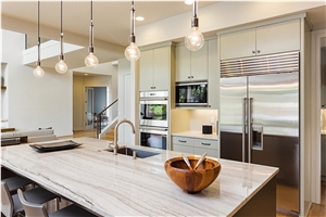 White Santorini Quartzite Kitchen Countertop