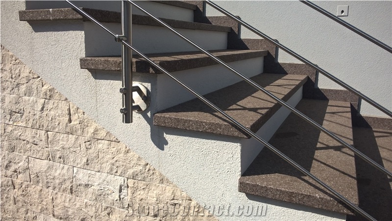 Grey Porphyry Stair Treads, Porfido Fortebuso Steps