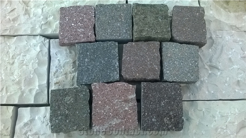 Porphyry Flamed Setts ,Porfido Trentino Cubes Surface Flamed