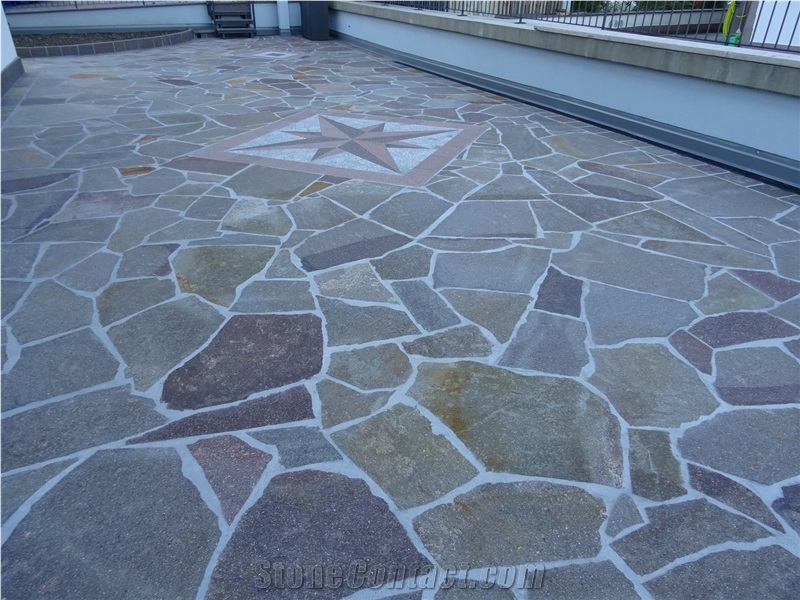 Porphyry Irregular Slabs, Crazy Paving, Porfido Di Val Di Cembra Palladiana