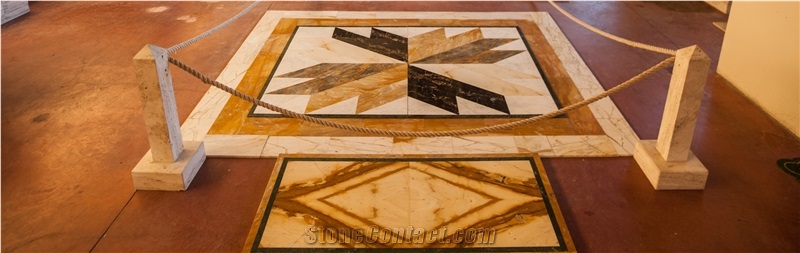 Broccatello,Portoro,Bianco Di Siena,Giallo Siena-Giallo Avorio, ,Bianco Carrara Waterjet Floor Medallions