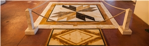 Broccatello,Portoro,Bianco Di Siena,Giallo Siena-Giallo Avorio, ,Bianco Carrara Waterjet Floor Medallions