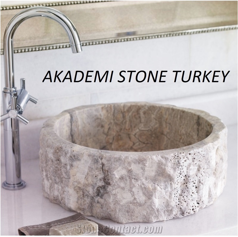Silver Travertine Tumbled Natural Stone Sinks