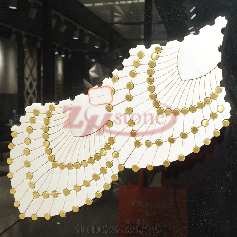 Metal&Oriental White Marble Mosaic Necklace Design