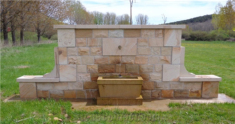 Camel Brown Sandstone Wall Mounted Fountain