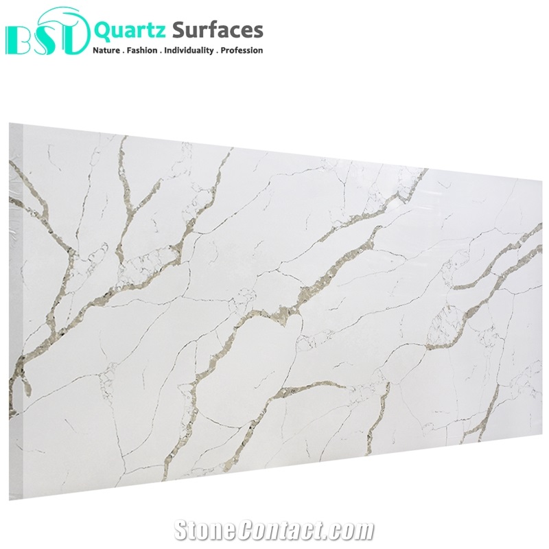 Polished White Quartz Stone Slab with Grey Veins