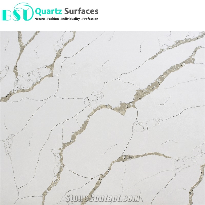 Polished White Quartz Stone Slab with Grey Veins