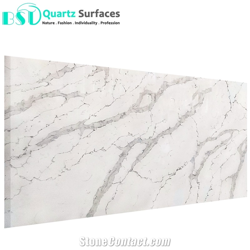 Polished White Quartz Stone Slab with Grey Veins