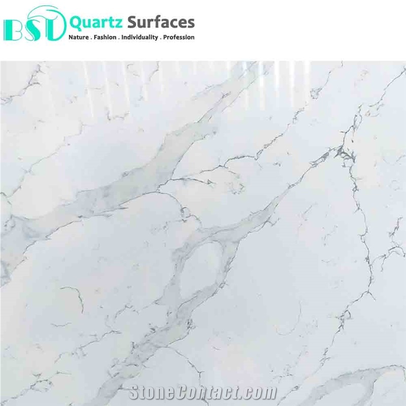 Polished White Quartz Stone Slab with Grey Veins