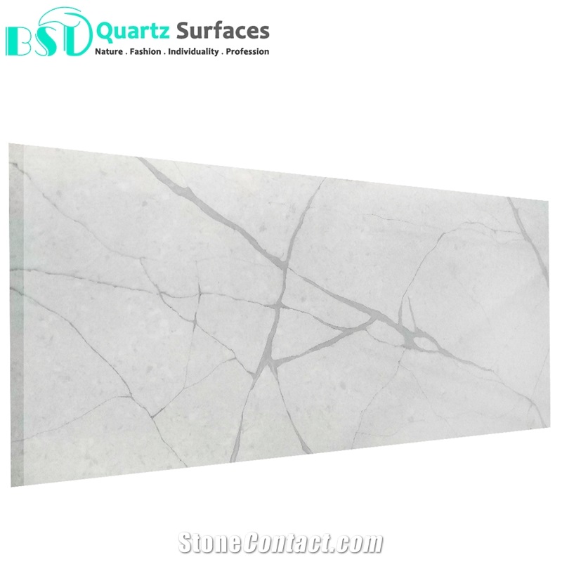 Polished White Quartz Stone Slab with Grey Veins