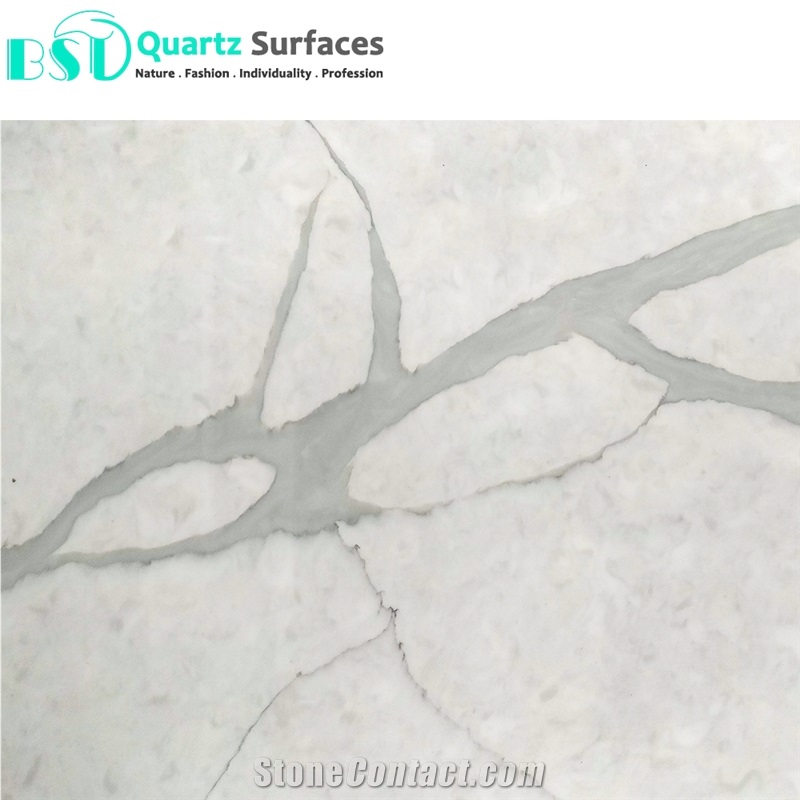 Polished White Quartz Stone Slab with Grey Veins