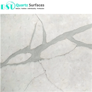 Polished White Quartz Stone Slab with Grey Veins