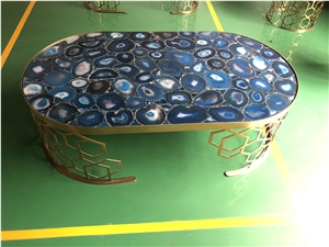 Simiprecious Blue Agate Stone Side Table