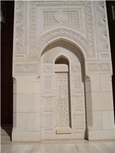Oman Beige Marble Carced Windows Jali and Frames