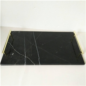 Gorgeous Rectangle Marble Tray with Gold Handles