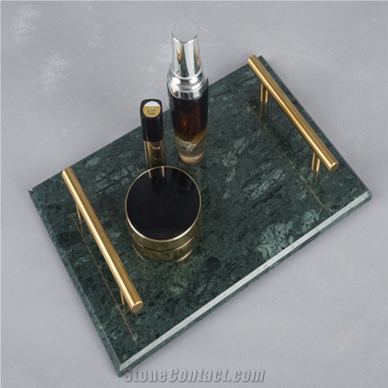 Gorgeous Rectangle Marble Tray with Gold Handles