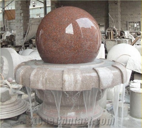 Red + Gray Granite Garden Water Fountain For Sale