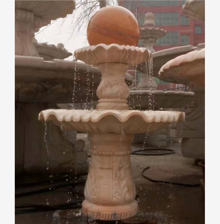 Red + Gray Granite Garden Water Fountain For Sale