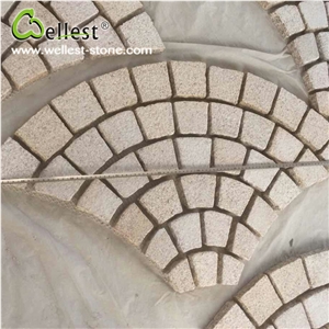 Fan Pattern Yellow Granite Cobblestone on Mesh