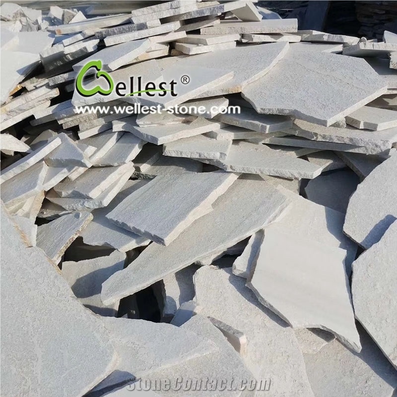 Sparkle White Quartzite Flagstone Wall and Floor