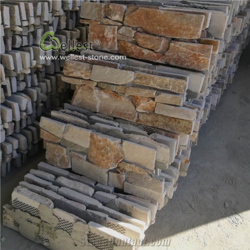 Z Stacked Stone Veneer, Yellow Slate Stone Panel