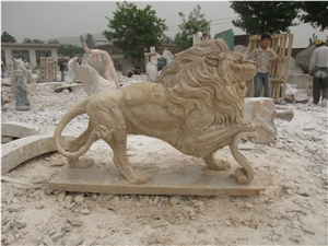 Beige Animal Sculptures Lion Carved Statues