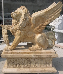 Beige Travertine Lion Statues, Animal Sculptures