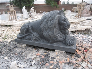 Black Sleeping Lion Statues, Animal Sculptures