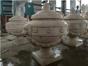 Fangshan White Marble Stone Flower Pots