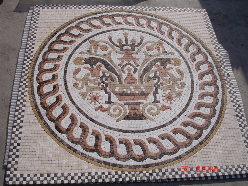 Floor Marble Round Medallions Flower Pattern