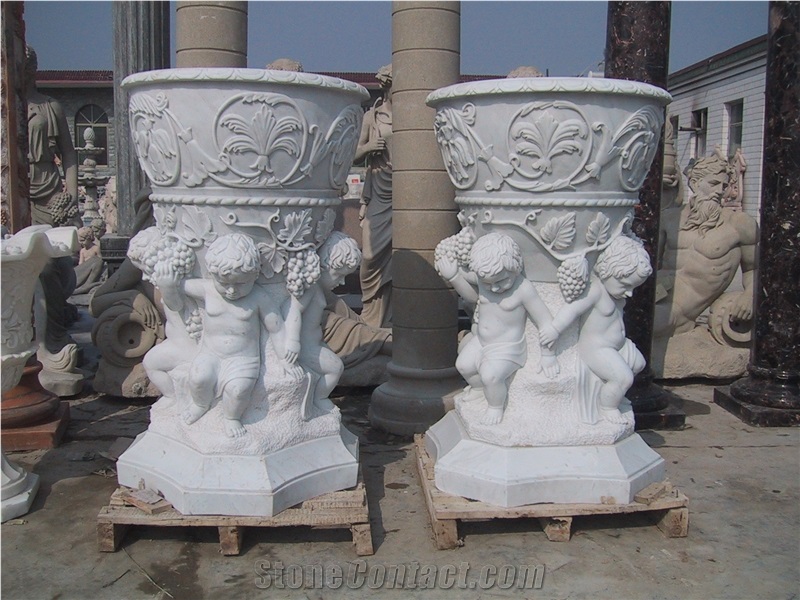 Hunan White Marble Hand Carved Planters