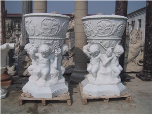 Hunan White Marble Hand Carved Planters Hunan White Marble Hand Carved Planters