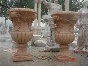Imported Orange Red Marble Garden Urns Flower Pot