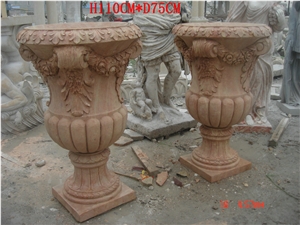 Imported Orange Red Marble Garden Urns Flower Pot