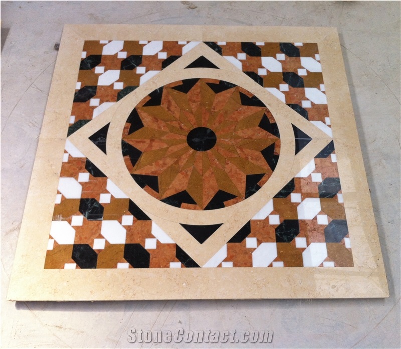 Square Marble Floor Pattern Waterjet Medallions
