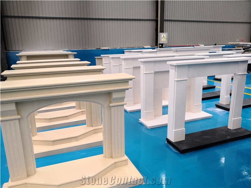 White Limestone Simple Fireplaces Mantels