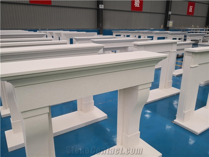 White Limestone Simple Fireplaces Mantels