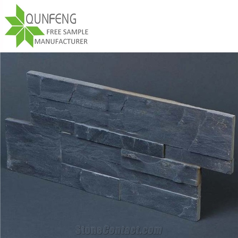 Black Stacked Stone China Slate Wall Cladding