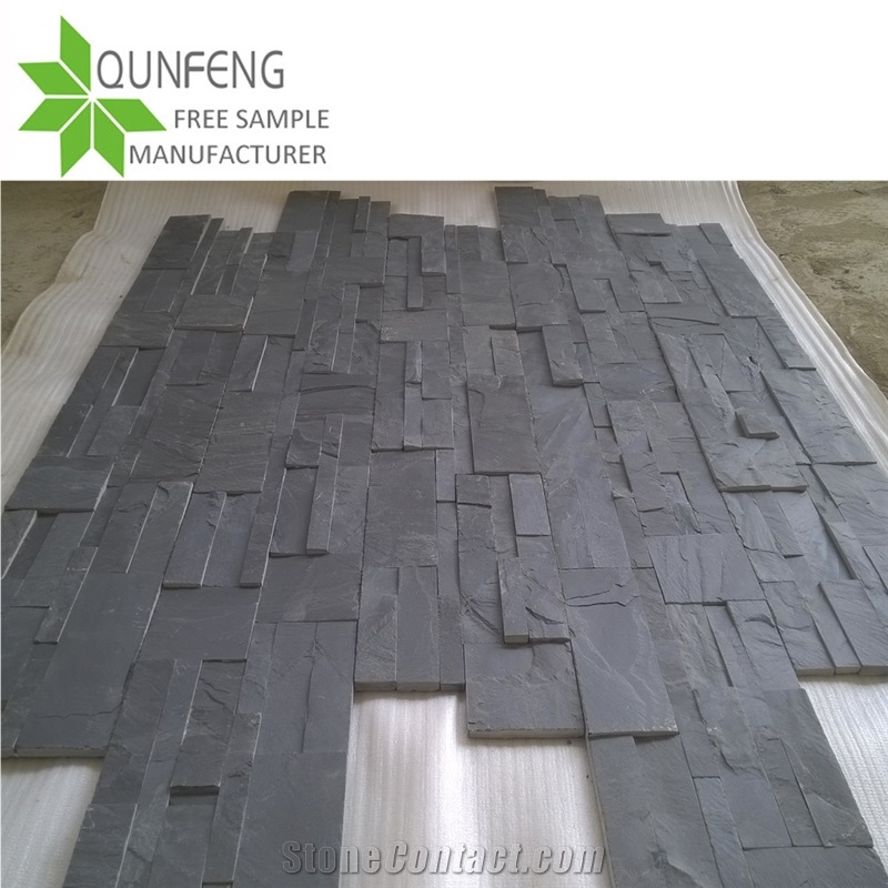 Black Stacked Stone China Slate Wall Cladding