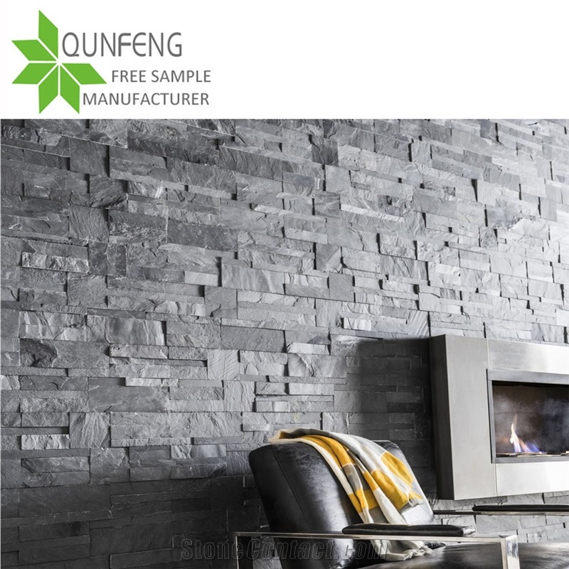 Black Stacked Stone China Slate Wall Cladding