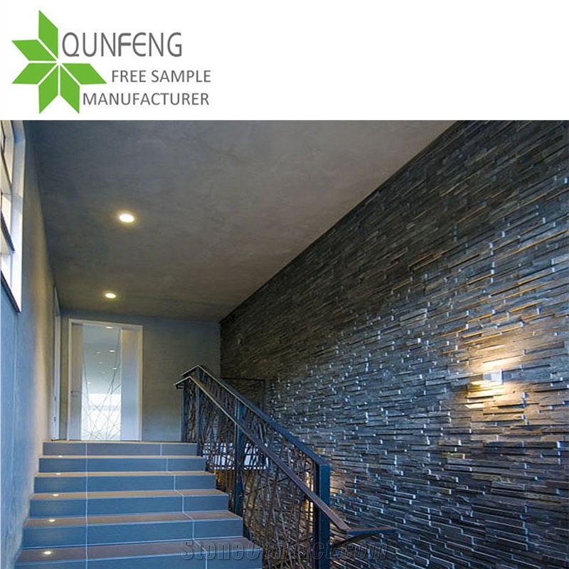 Black Stacked Stone Veneer China Slate Tiles