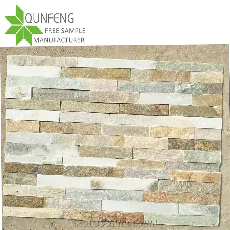 Yellow Stacked Stone Veneer Slate Wall Covering