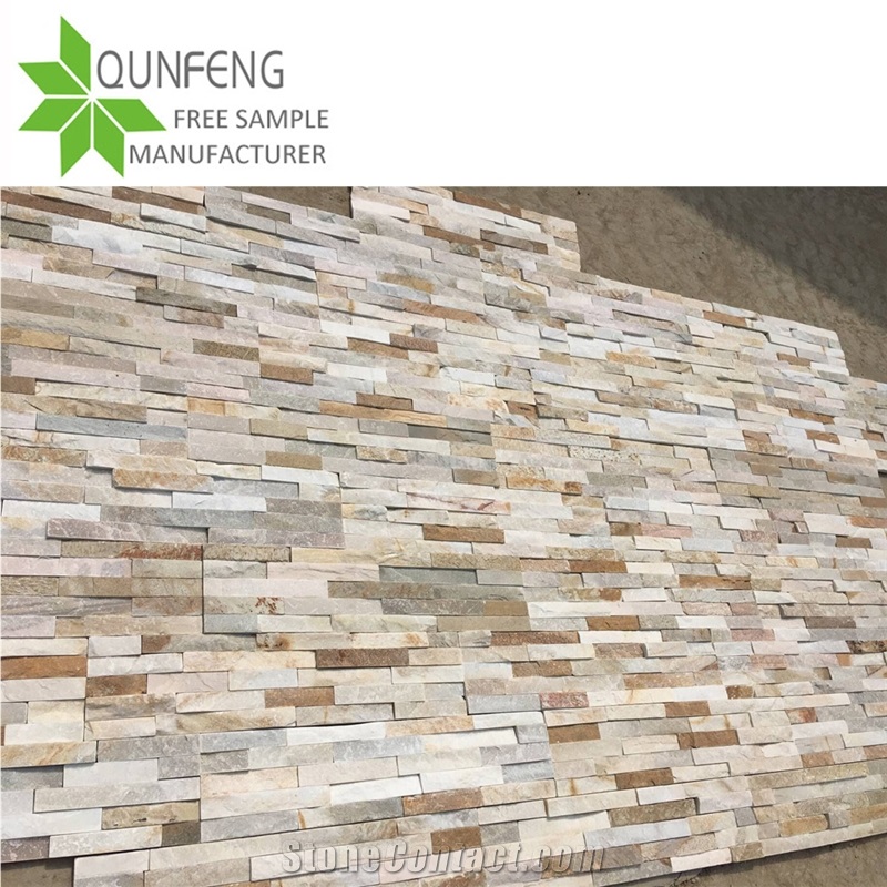 Yellow Stacked Stone Veneer Slate Wall Covering